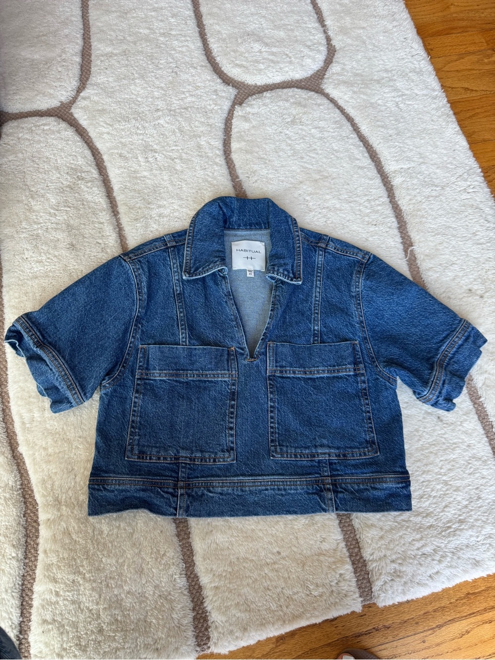 Habitual Boxy Short-Sleeve Denim Top in Blue